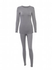 2pcs Thermal Underwear Set Crew Neck Top & Leggings Women's Activewear