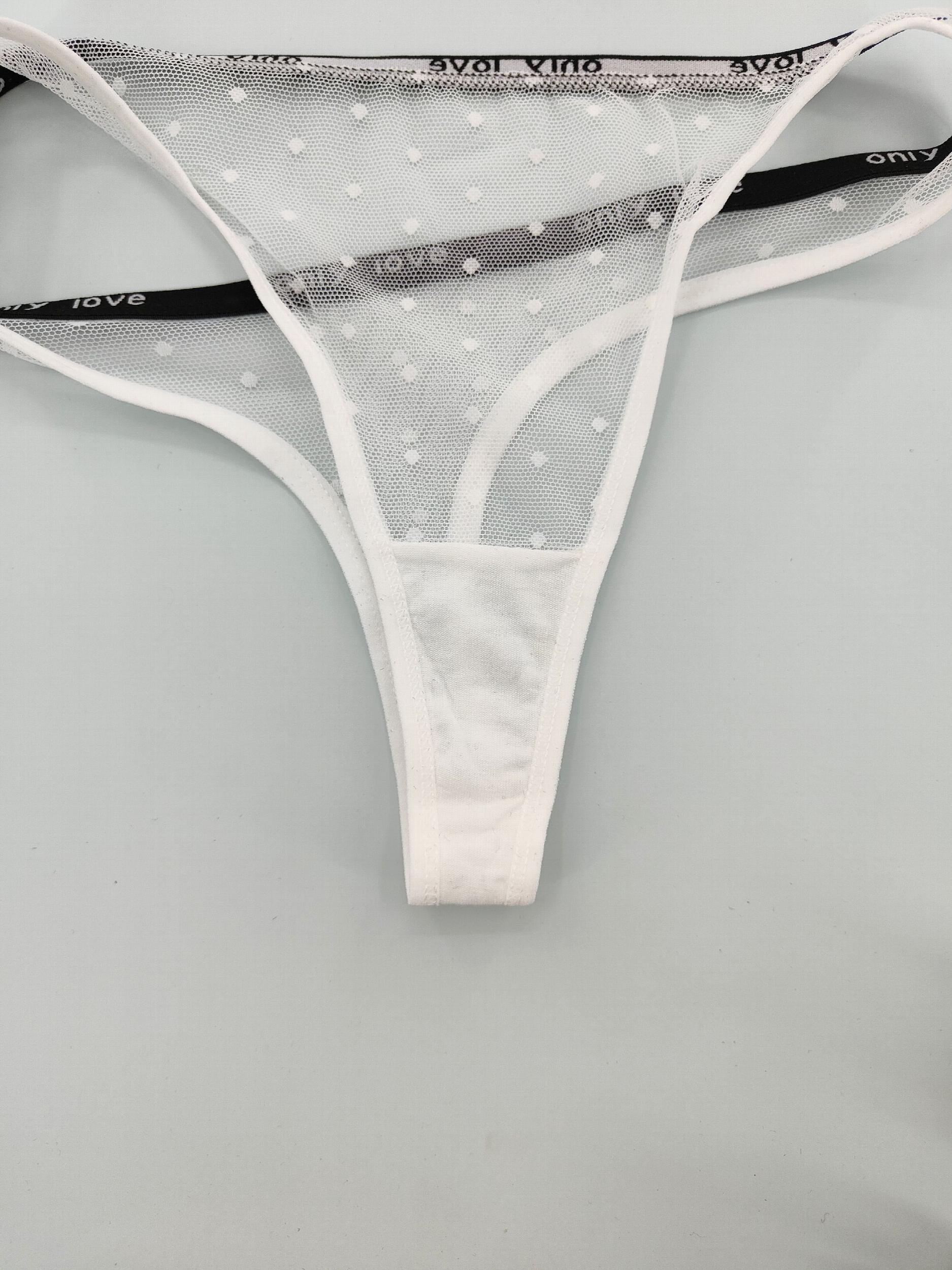 4pcs Polka Dot Mesh Thongs Breathable Comfy Letter Tape Intimates Panties