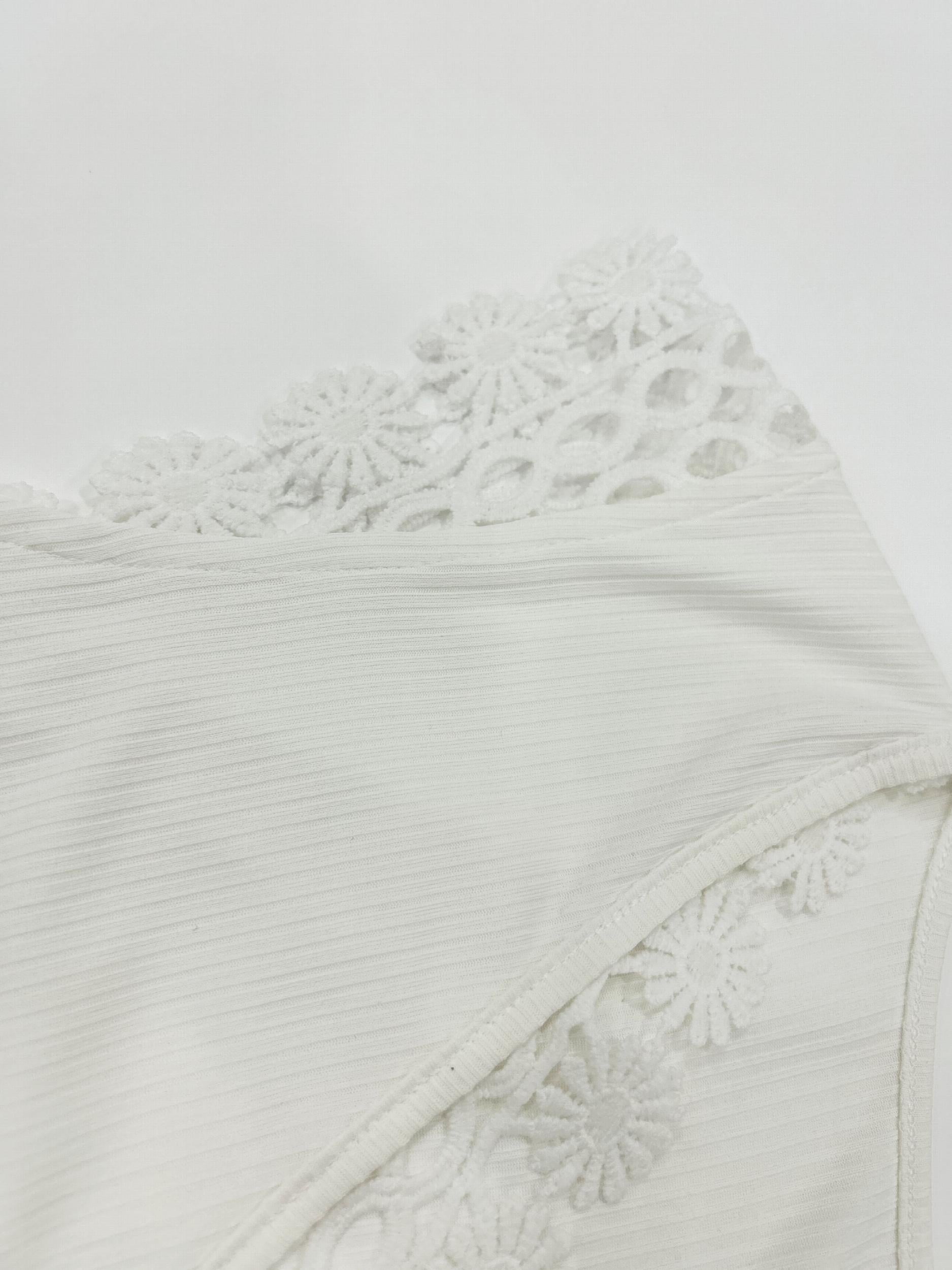 Floral Lace Trim Ribbed Tank Top V Neck Sleeveless Summer Top