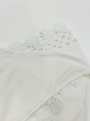 Floral Lace Trim Ribbed Tank Top V Neck Sleeveless Summer Top