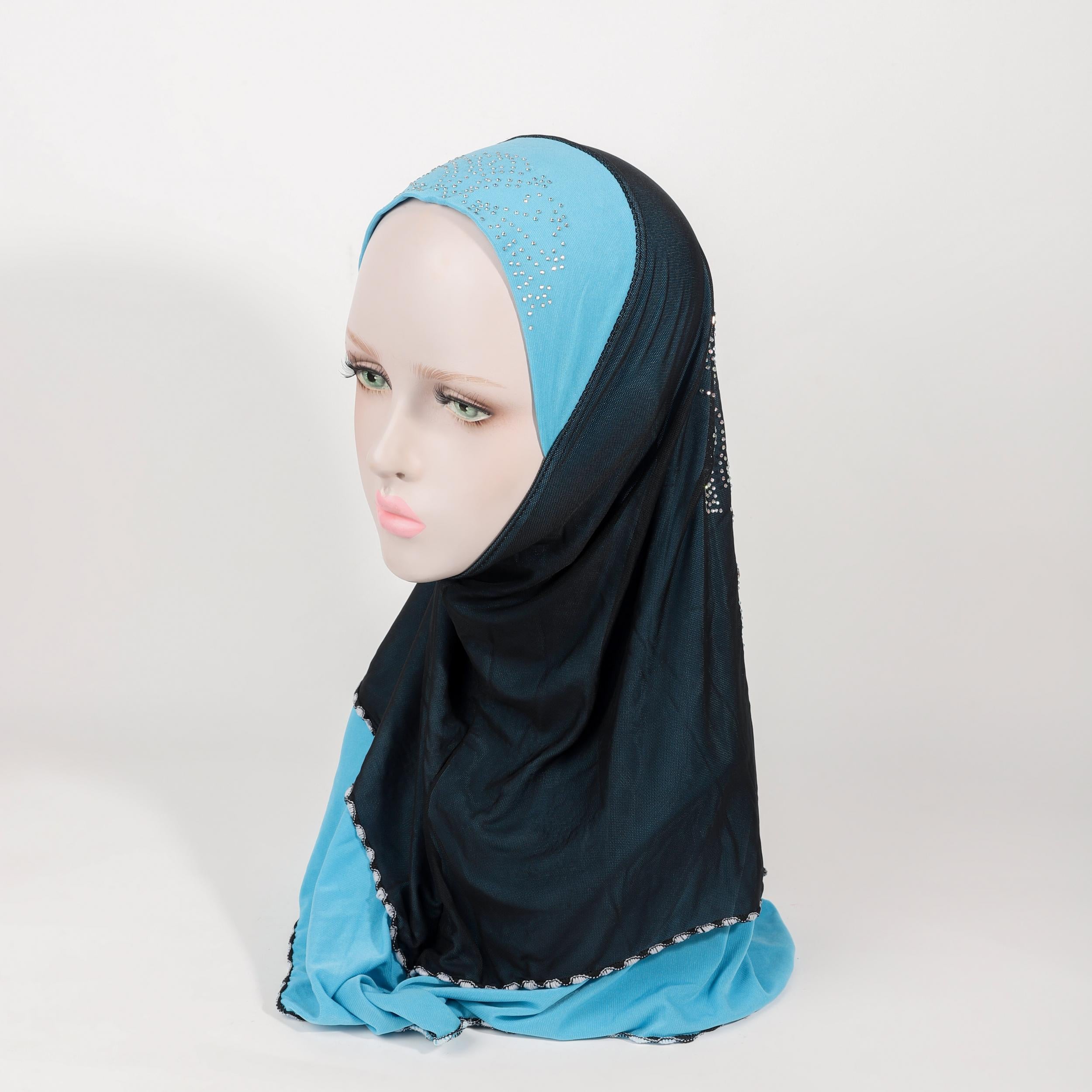 Rhinestone Decor Hijab Double Layer Turban Elastic Neck Cover Head Scarf