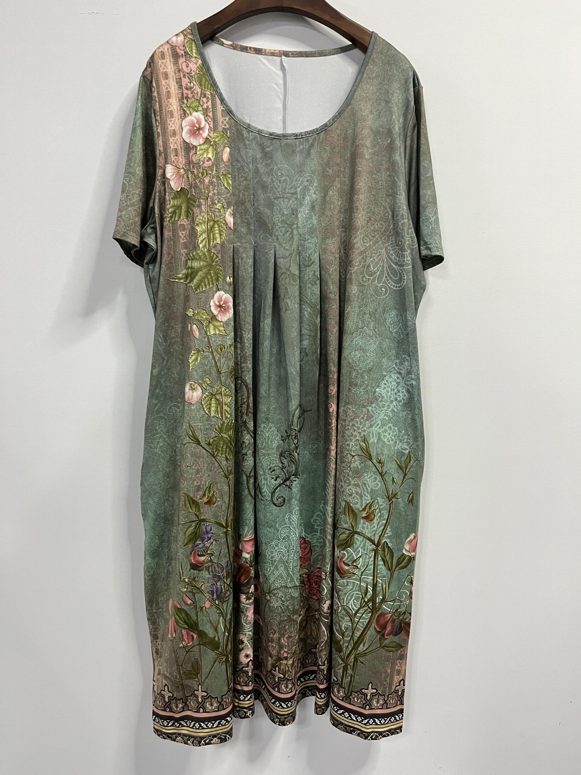 Floral Print Short Sleeve Casual Dress With Pockets