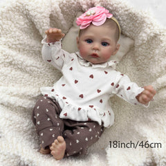 Handcrafted Meadow Anime Doll 45 Reborn Baby Doll in Heart Print Outfit