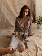 Soft House Robe Long Sleeve Lounge Robe With Belt