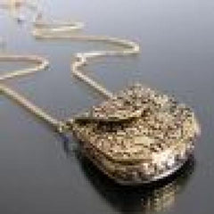 Vintage Bronze Locket Chain Pendant Long Necklace