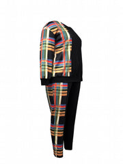 Women's Plus Colorblock Plaid Print Sweatshirt & SweatPants Set