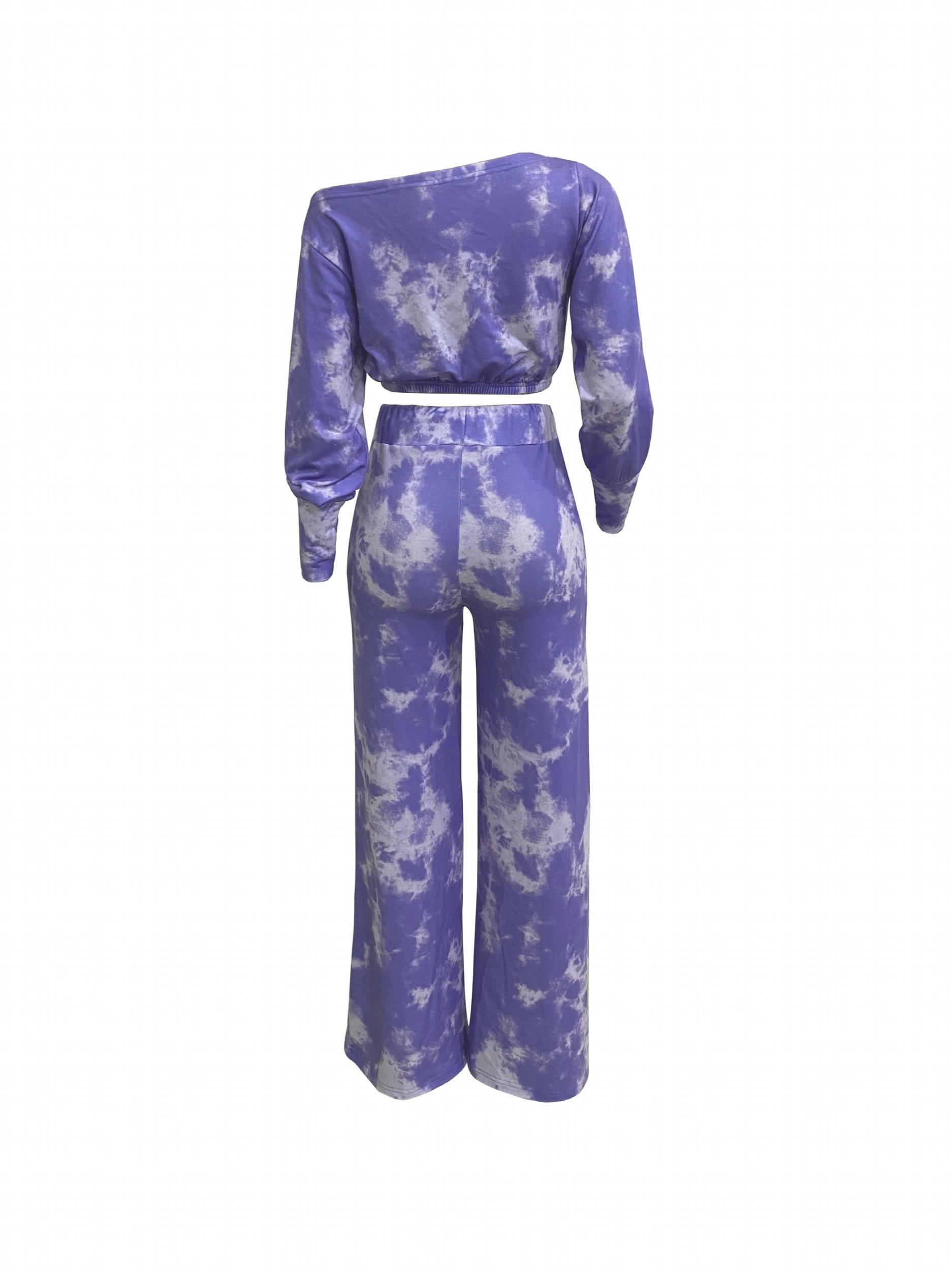 Tie Dye Two piece Set Long Sleeve Crop Top & Wide Leg Pants