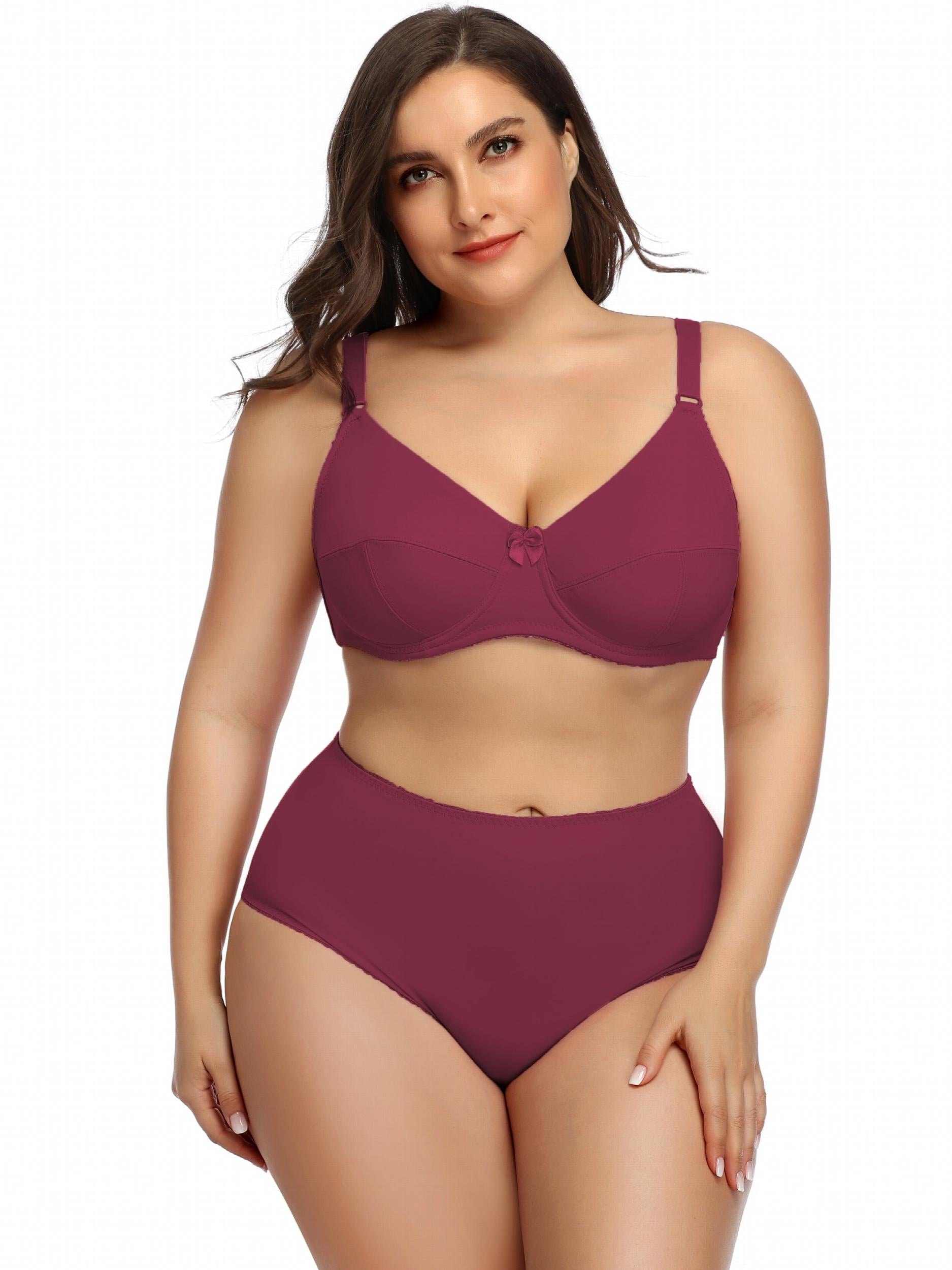 Women's Plain Mini Bow Bra & Panty Lingerie Set