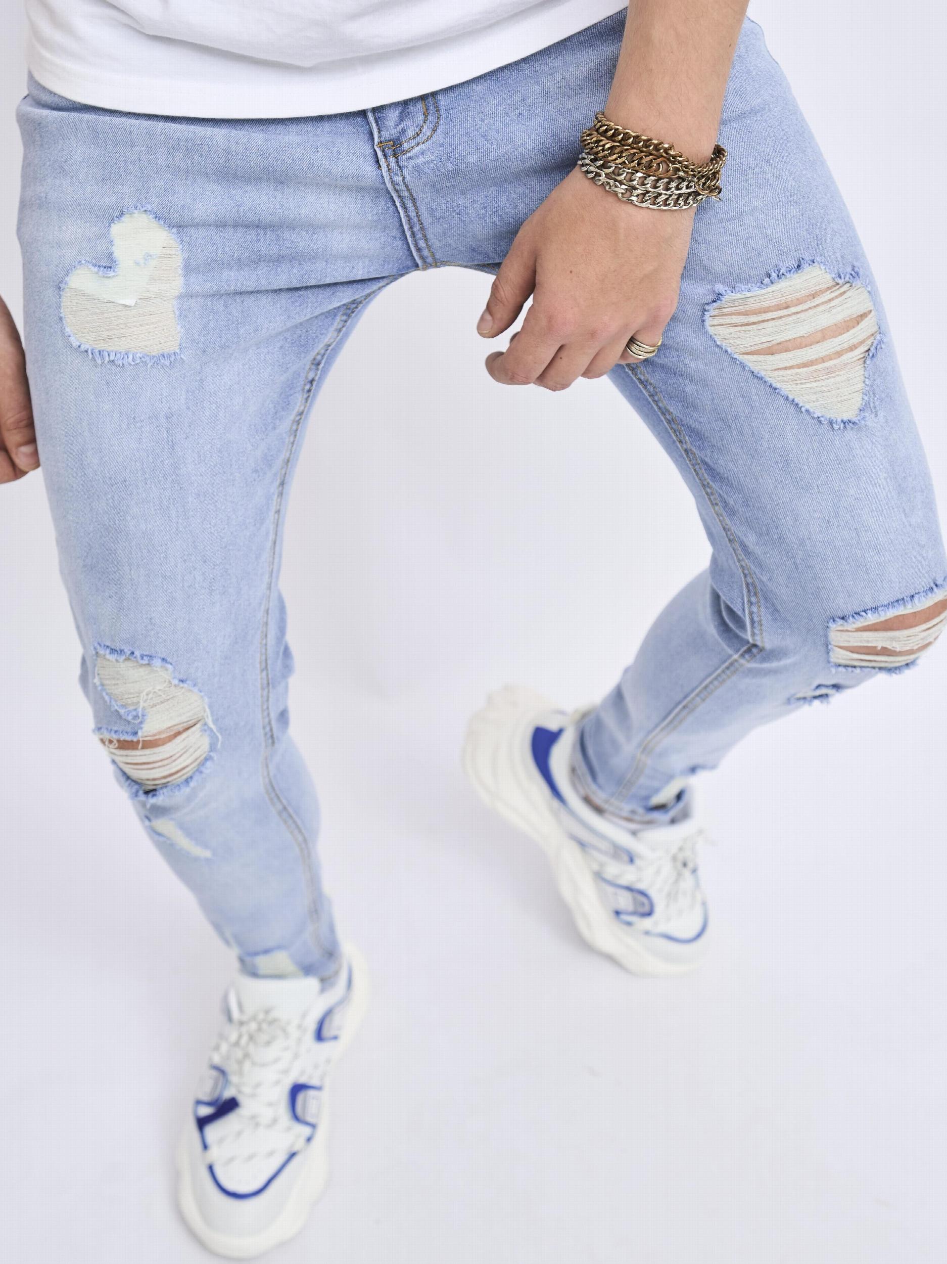 Men's Ripped Cotton Jeans, Street Style Denim Pants