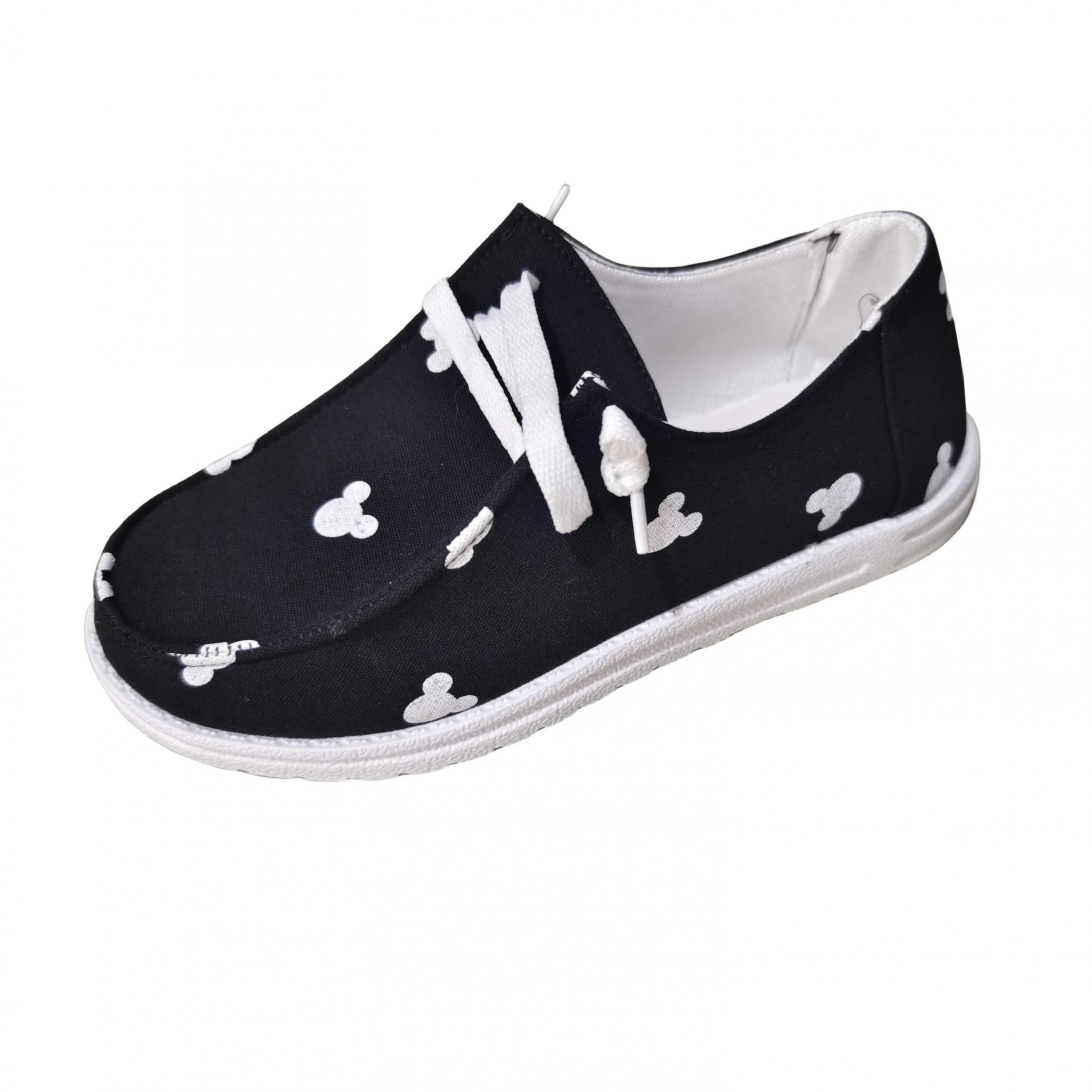 Cartoon Print Lace Up Boat Shoes Low Top Slip On Lightweight Canvas Shoes