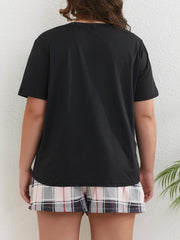 Plaid Print Loungewear Set - Top & Shorts Pajama Set