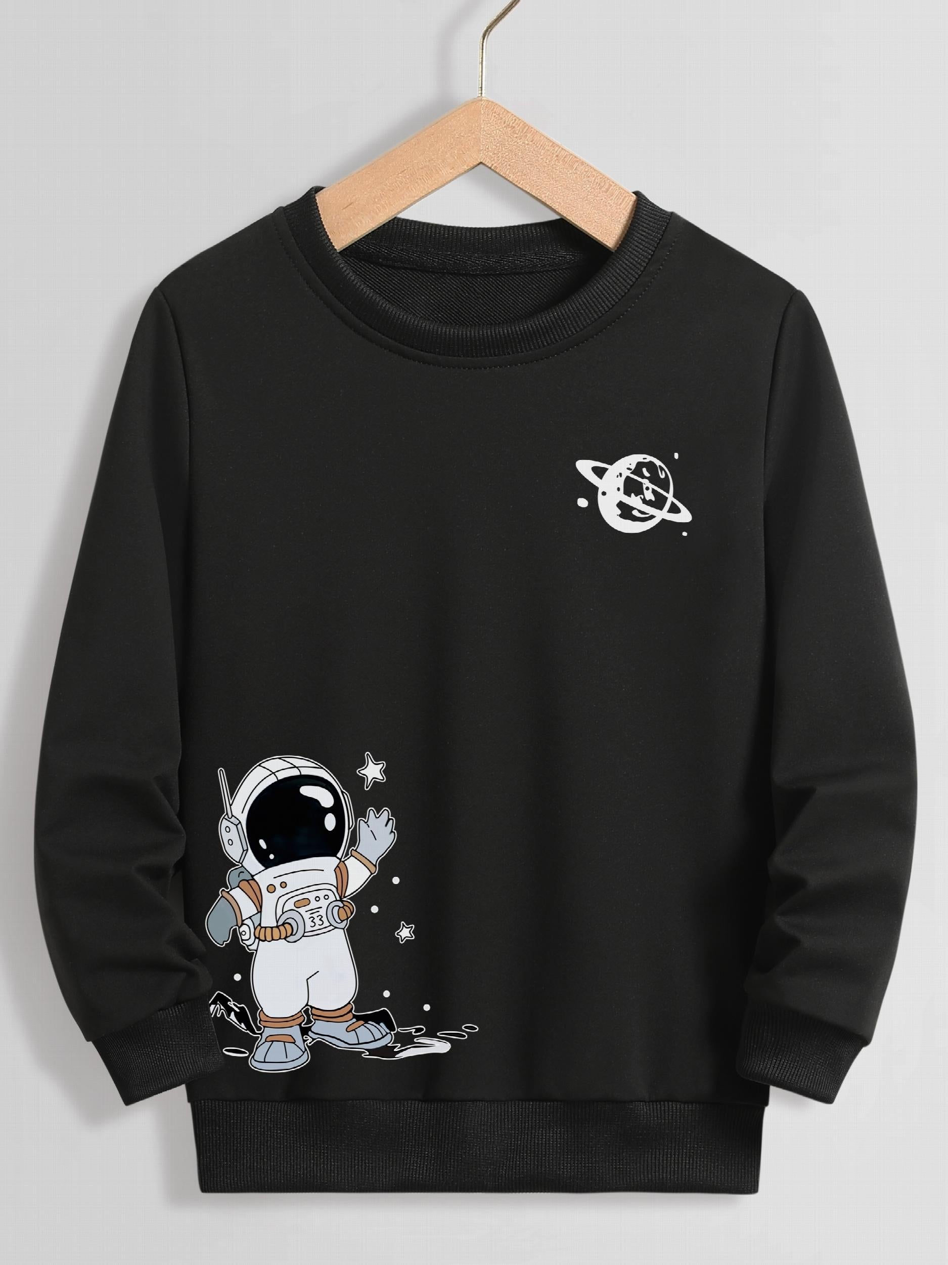 Cartoon Astronaut Print Boys Sweatshirt Long Sleeve Crew Neck