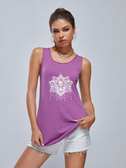 Lotus Graphic Sports Tank Top Crew Neck Sleeveless Shirts Women's Summer Tops