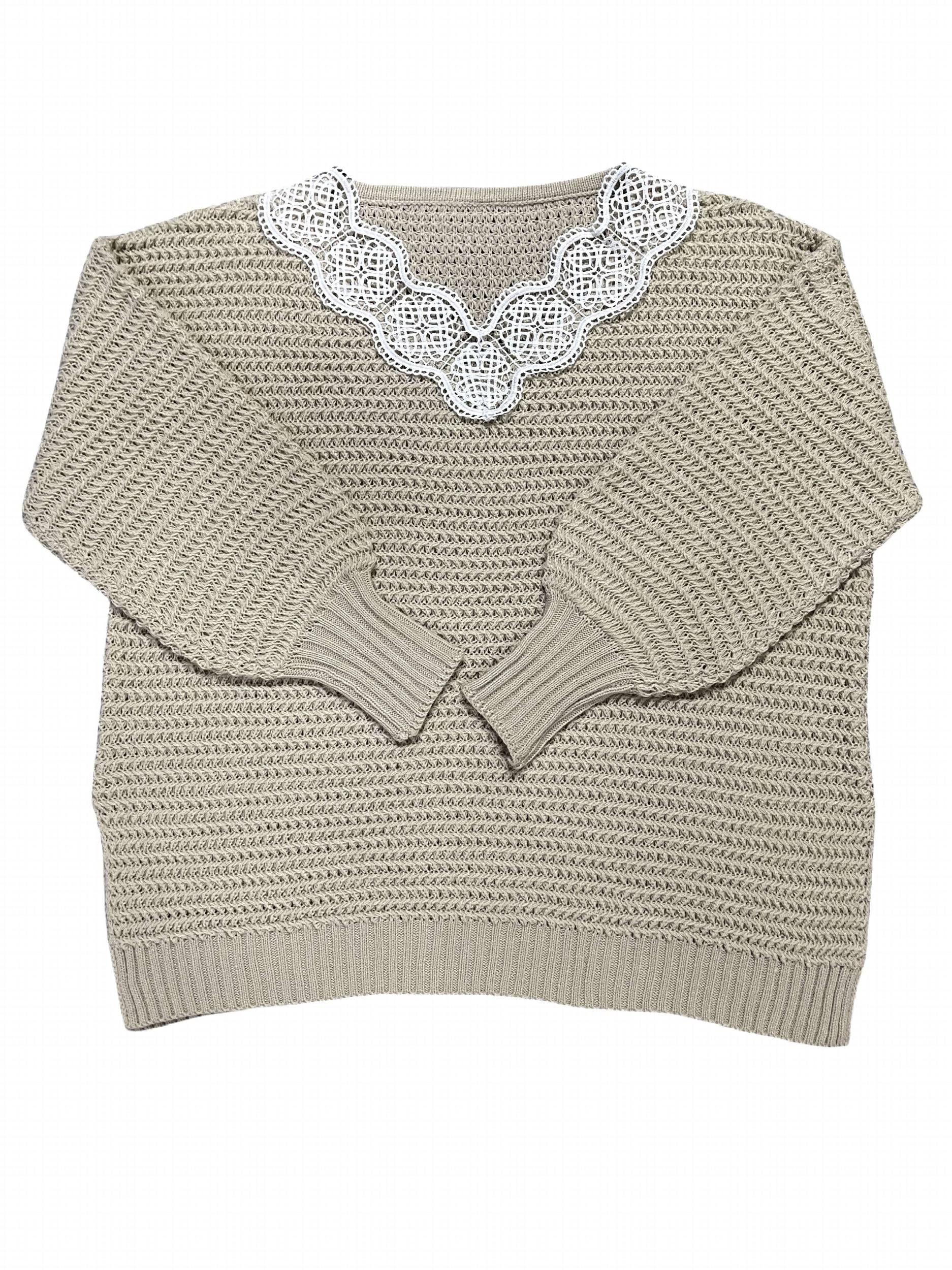 V Neck Lace Sleeve Sweater