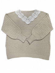 V Neck Lace Sleeve Sweater