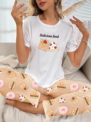 Cartoon Food Print Pajama Set Women's Sleepwear