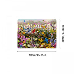Flower and Bird Printed Dish Drying Mat Non Slip Absorbent Wear Resistant
