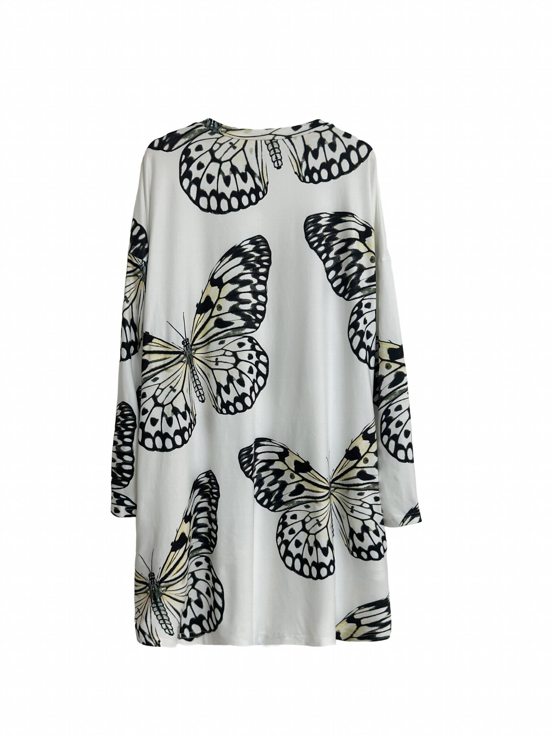 Butterfly Print Long Sleeve Sleep Dress With Pockets
