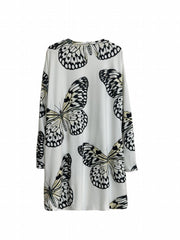 Butterfly Print Long Sleeve Sleep Dress With Pockets