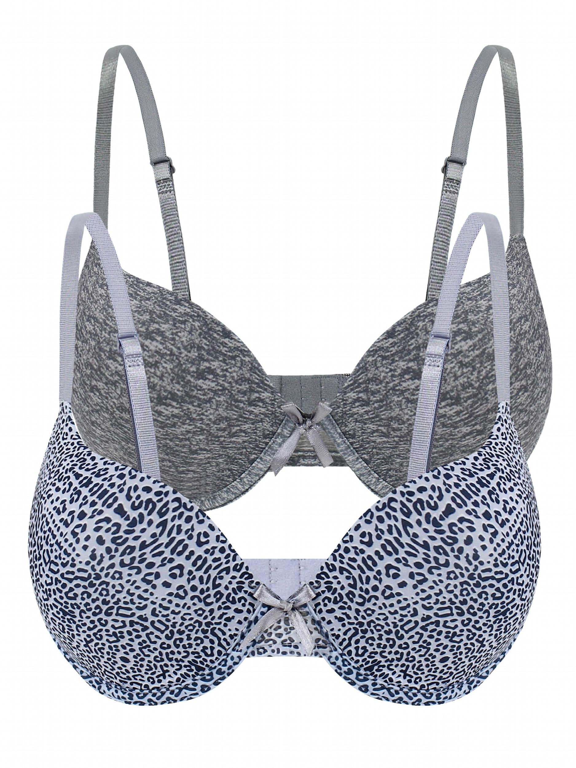 2pcs Solid & Leopard Push Up Bras Women's Lingerie
