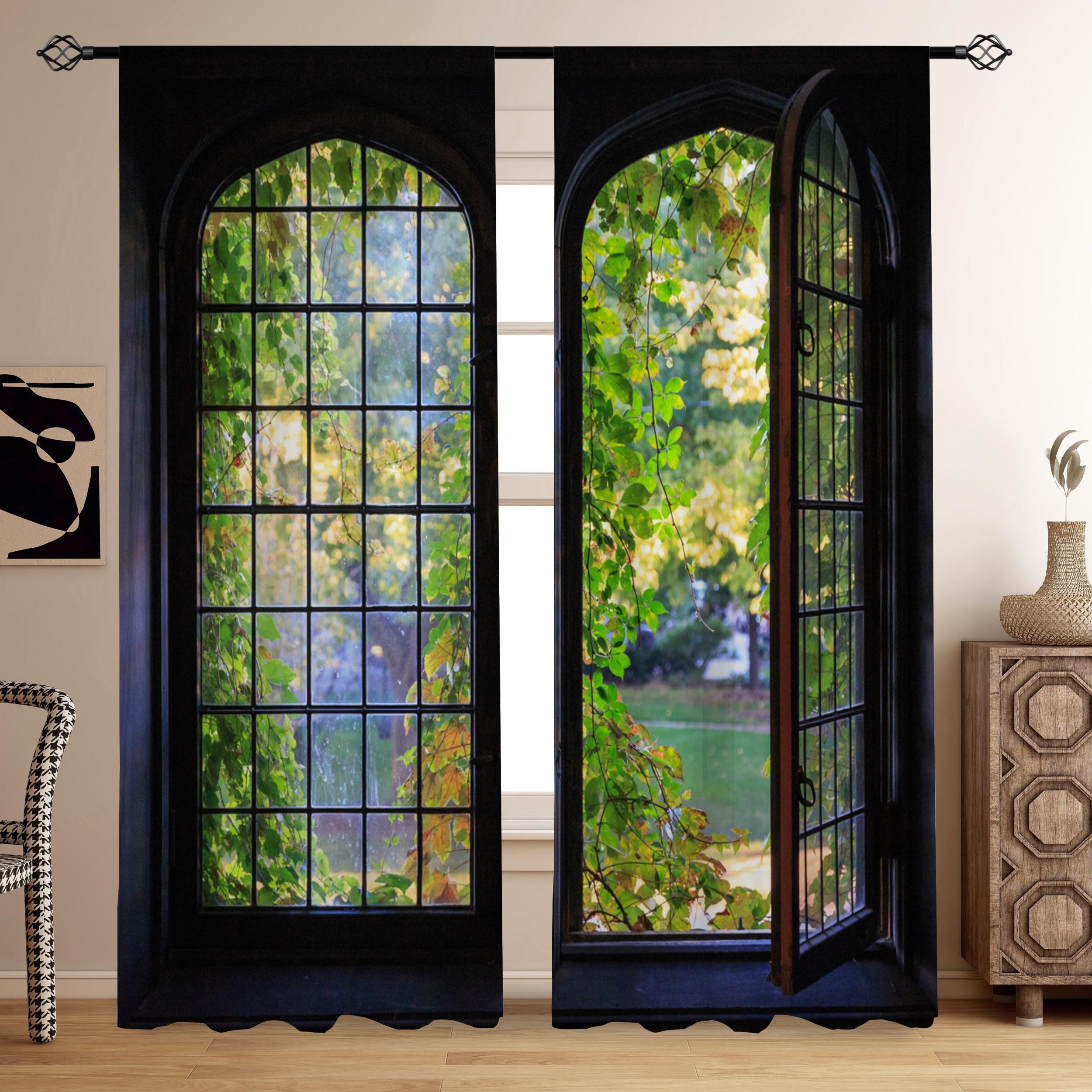 2 Panels Halloween Haunted House Curtain Translucent Curtains