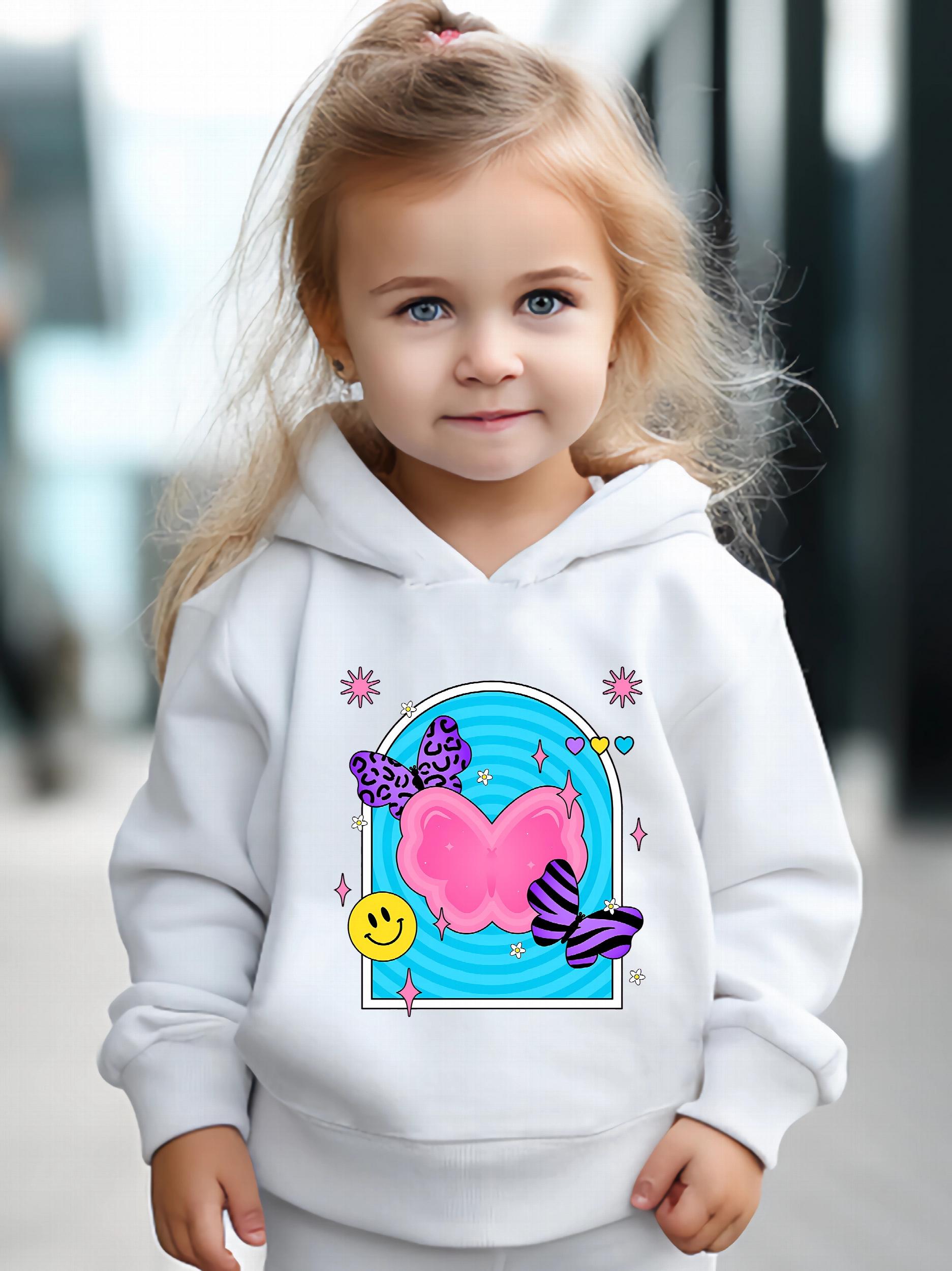 Butterfly Happy Face Long Sleeve Hooded Sweatshirt Girls