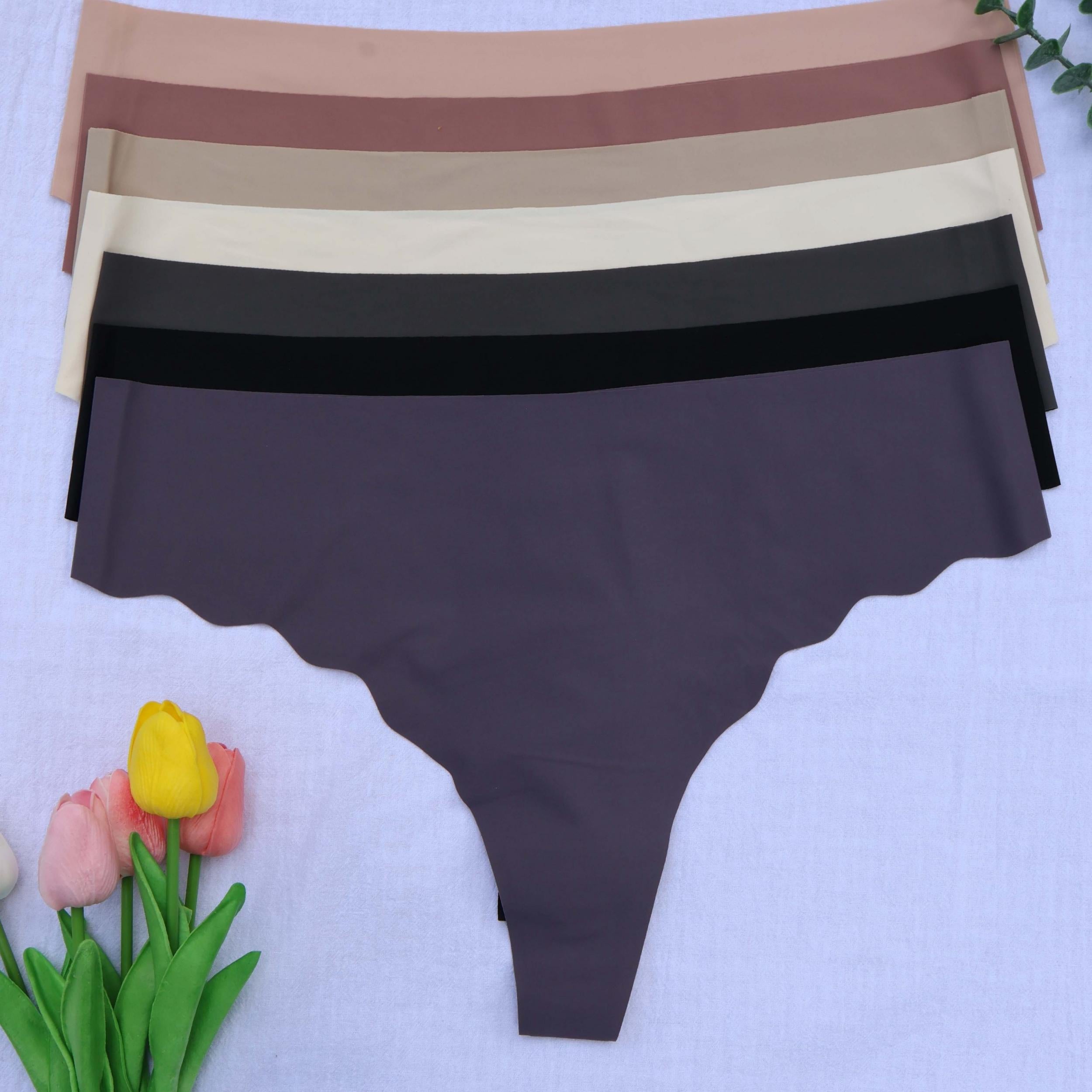 7 Pack Plus Size Sexy Panties Set Women's Plus Solid Seamless Thong 7pcs Set