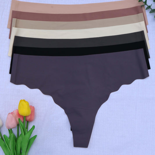 7 Pack Plus Size Sexy Panties Set Women's Plus Solid Seamless Thong 7pcs Set