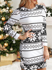Geometric Pattern Lounge Dress Christmas Comfy Long Sleeve Home Dress