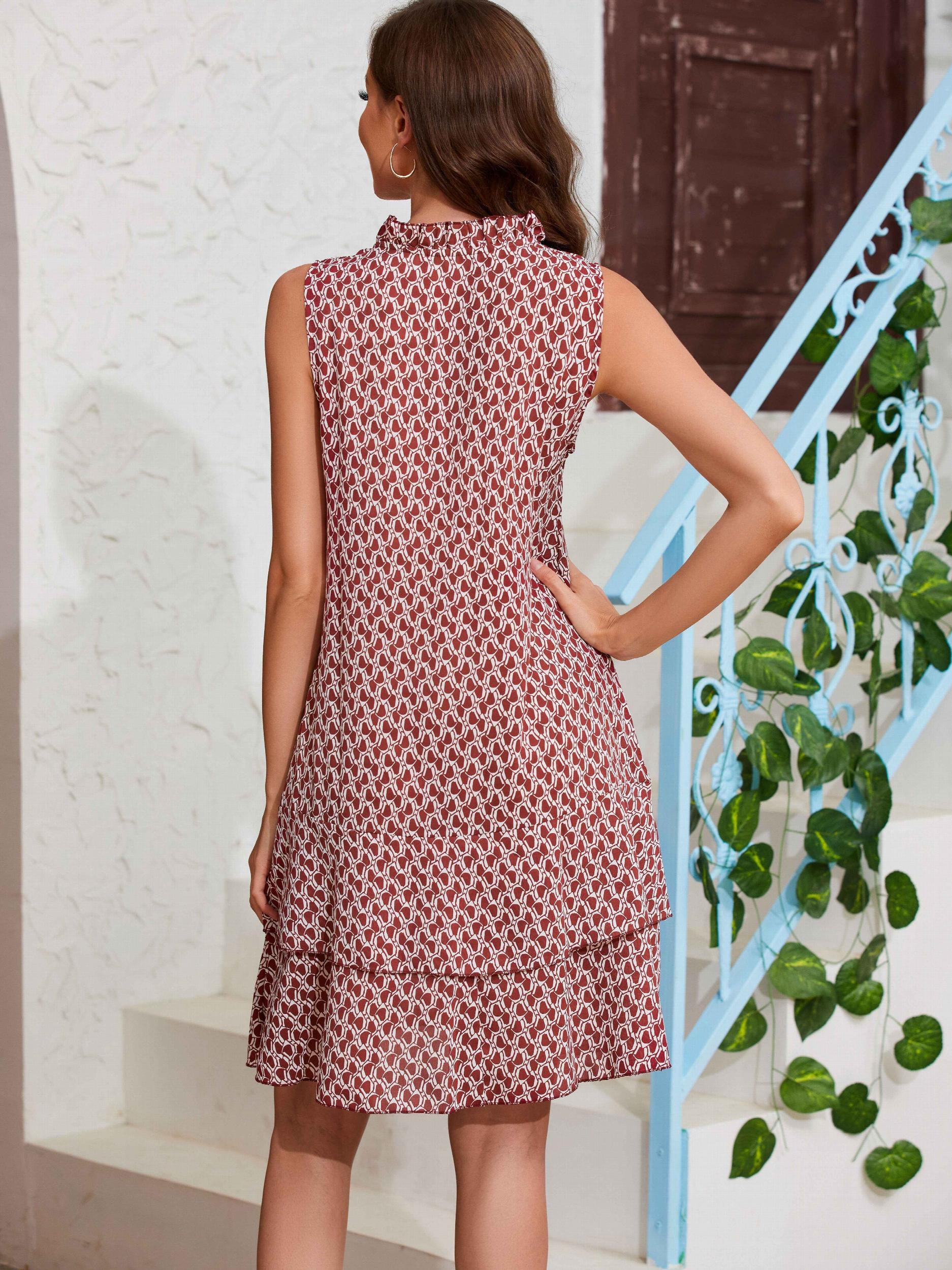 Abstract Print Layered Dress Tie Front Casual Dress Women's Clothing