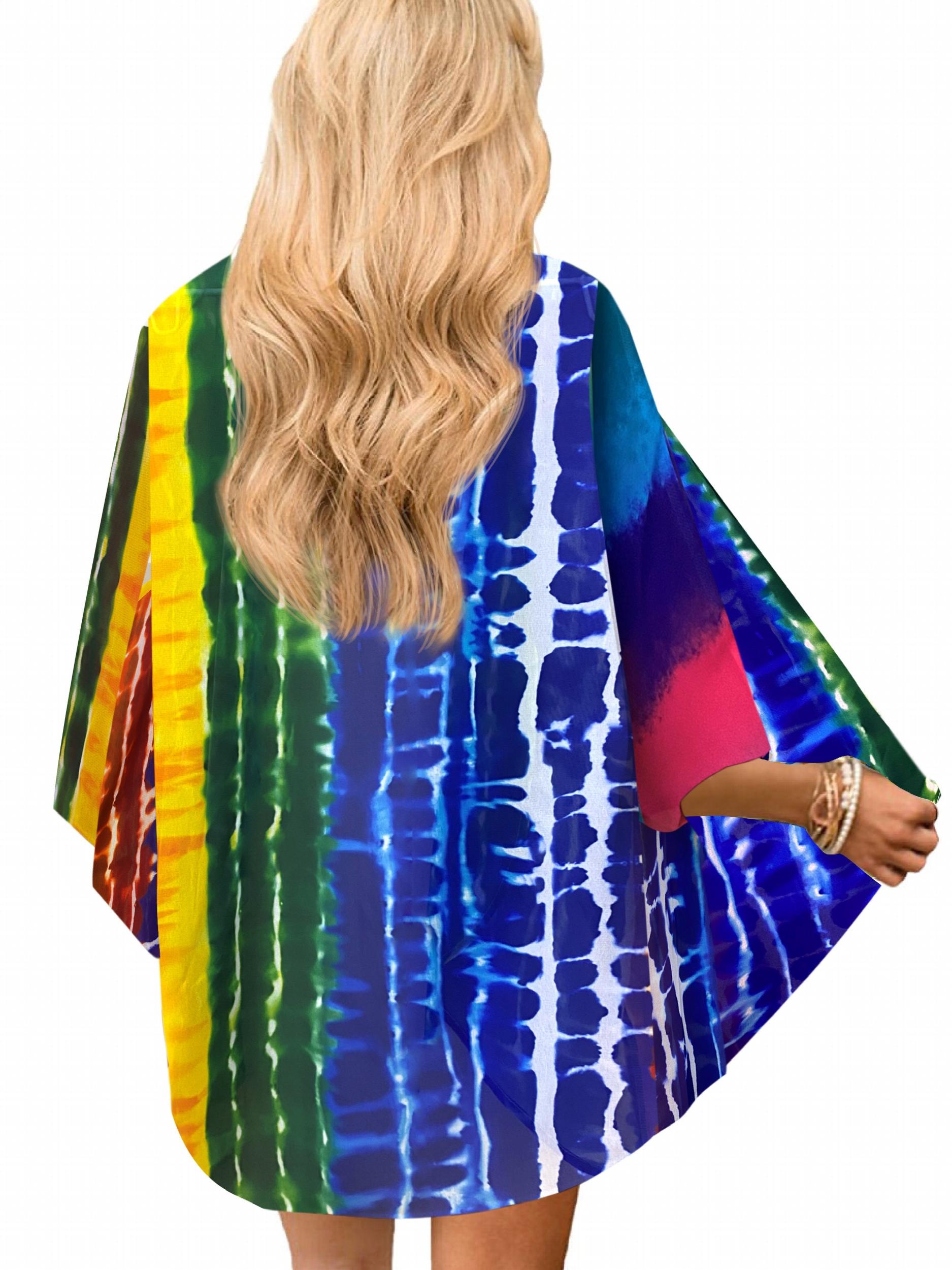 Tie Dye Print Half Sleeve Kimono Cover Up Beach Cardigan