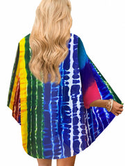 Tie Dye Print Half Sleeve Kimono Cover Up Beach Cardigan