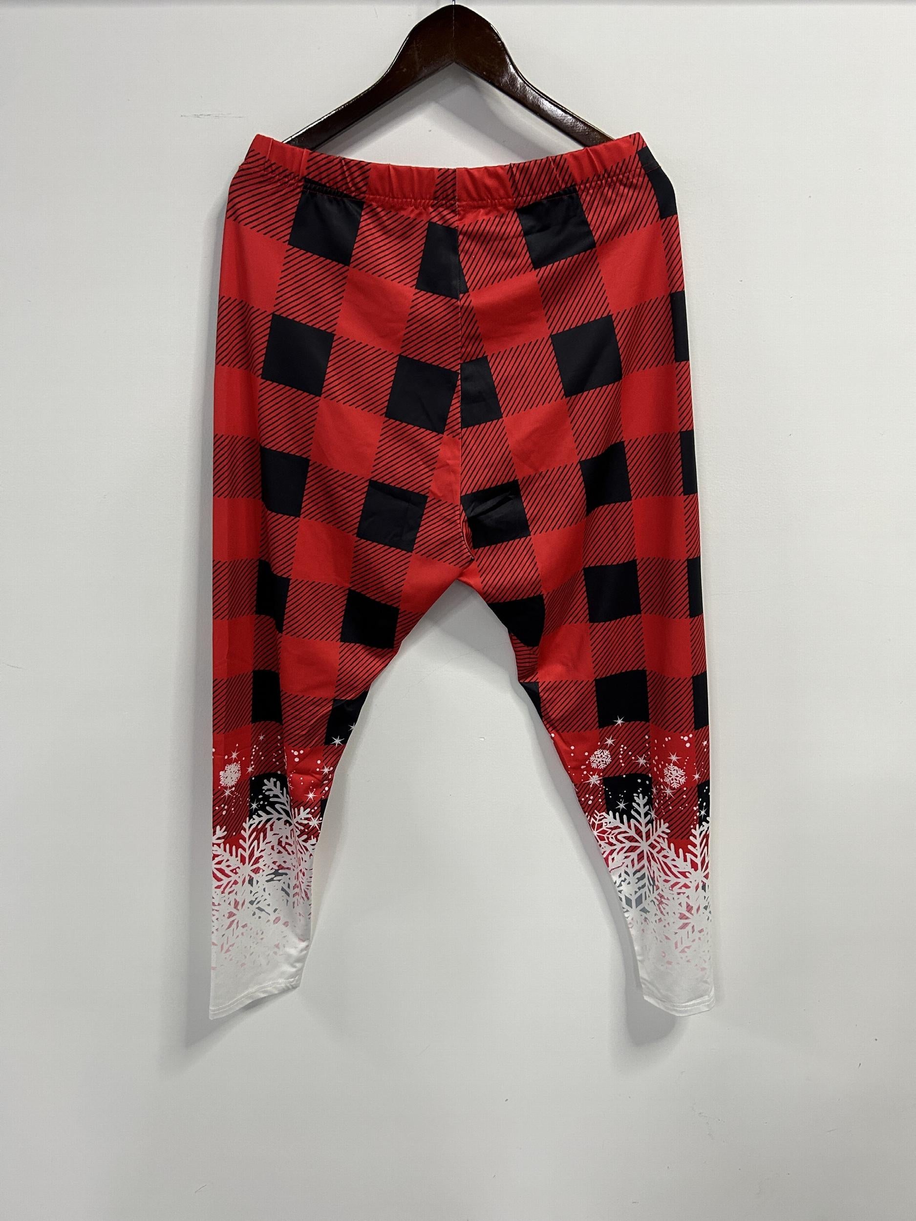 Christmas Leggings Women's Snowflake & Plaid Print Leggings