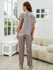 Women's Floral Print Pajama Set Short Sleeve Button Up Top & Pants