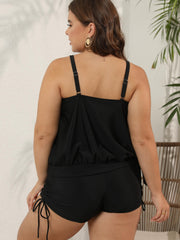 Casual Tankini Set Women's Plus Solid Knot Top & Shorts Swimsuit