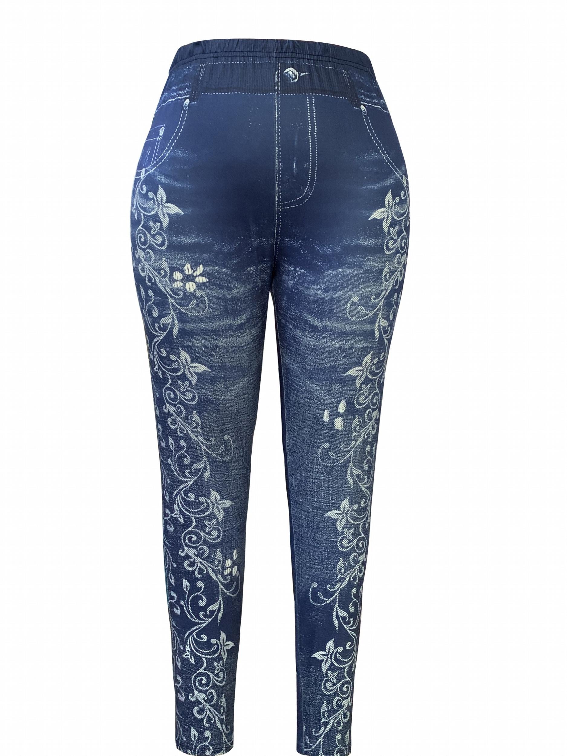 Women's Plus Size Casual Floral & Denim Print Leggings