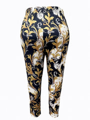 Boho Leggings Women's Plus Baroque Print Elastic High Rise Leggings