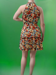 Floral Print Halter Neck Smock Dress With Belt
