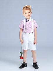 Boys Striped Shirt & Overalls Set with Bow Tie