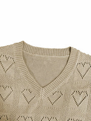 Heart Embroidered V Neck Sweater