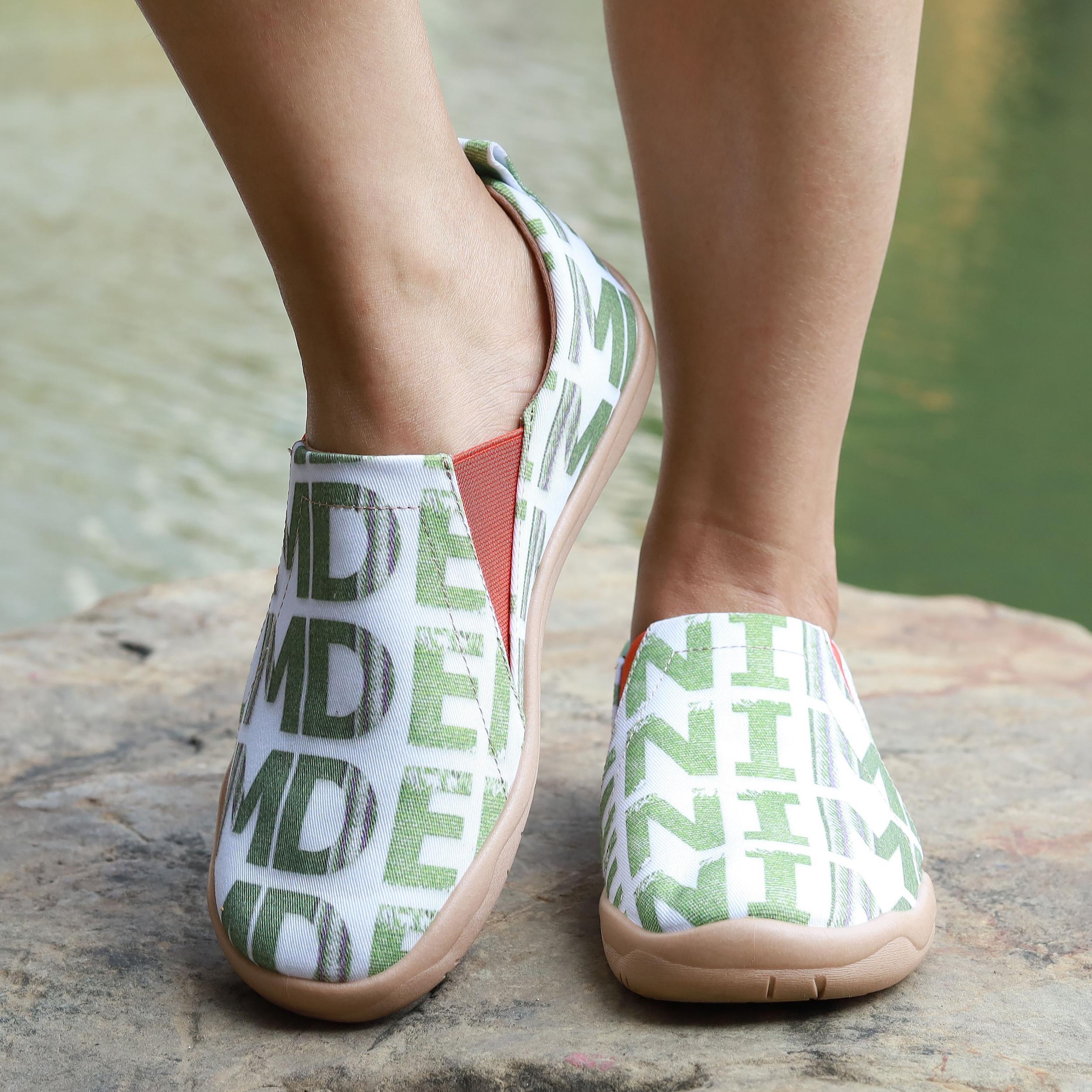 Green Letter Pattern Slip On Canvas Shoes for Women