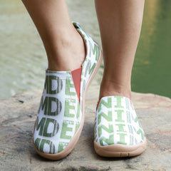 Green Letter Pattern Slip On Canvas Shoes for Women