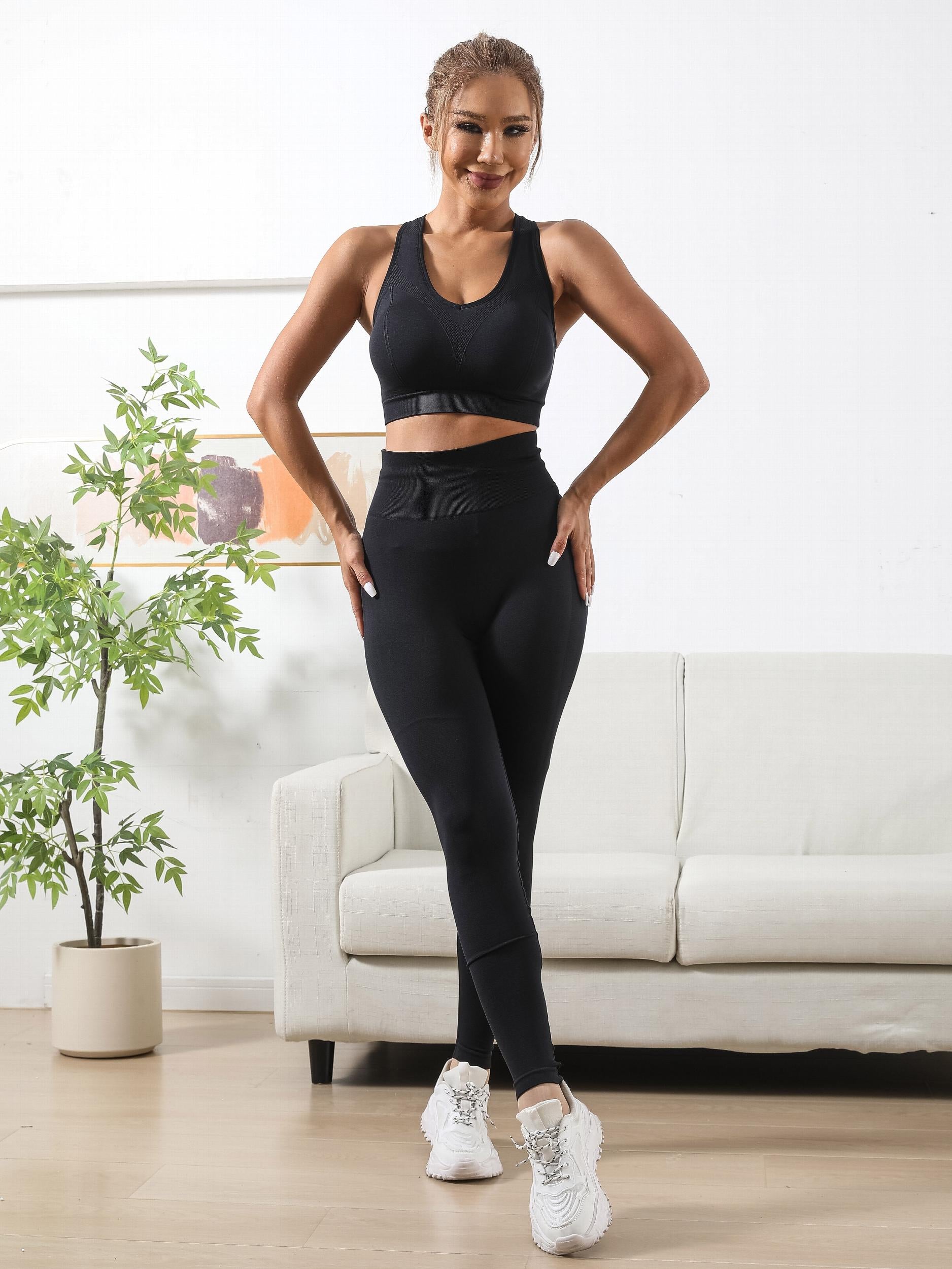 2pcs Workout Set Crop Tank Sports Bra & Butt Lifting Leggings Activewear