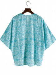 Floral Print Cover Up Shirt Long Sleeves Loose Fit V Neck Semi Sheer Kimono