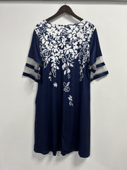 Boho Dress Women's Plus Floral Print Mesh Sleeve Knee Length Dress