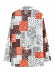 Women's Plus Size Scarf Print Button Up Boho Blouse