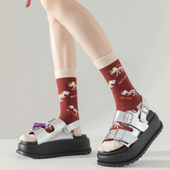 Dino Print Mid Tube Socks Women's Stockings