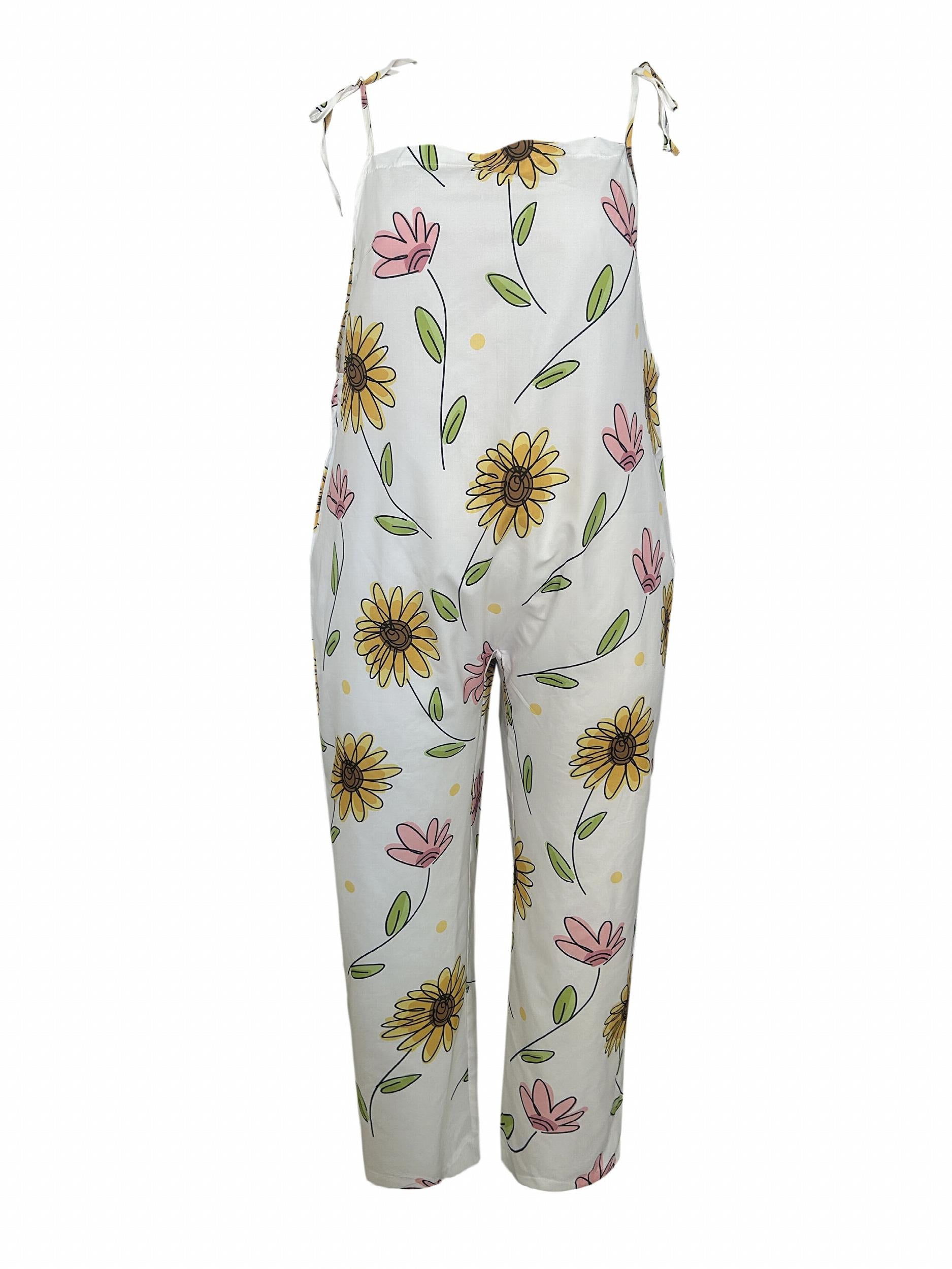 Sunflower Print Tie Shoulder Cami Jumpsuit