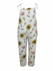 Sunflower Print Tie Shoulder Cami Jumpsuit
