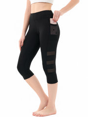 Mesh Patchwork Yoga Leggings High Waist With Pocket